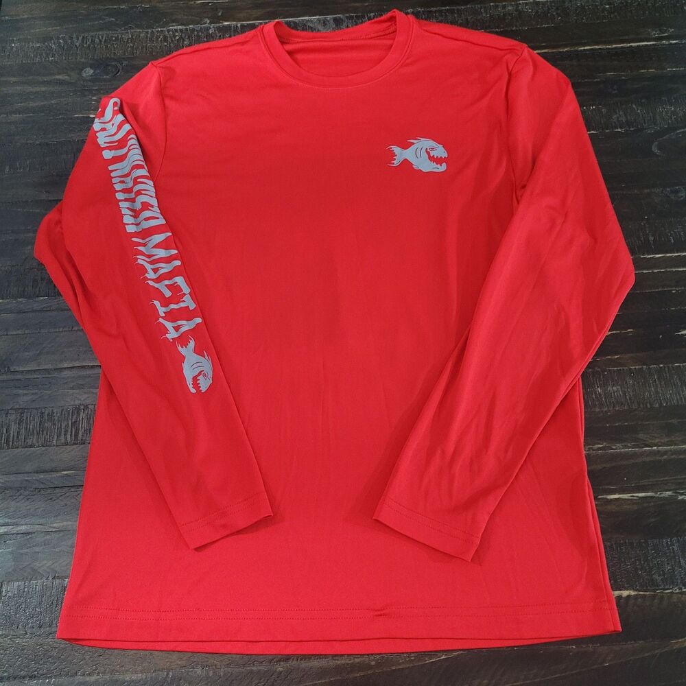 Saltwater Denali Performance Mafia Shirt Men's Medium Red Skull Graphic